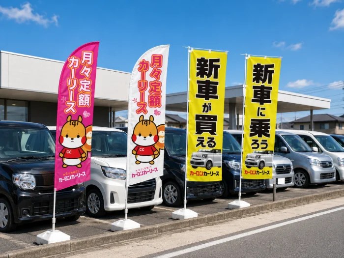 のぼりを店頭に並べた設置イメージ